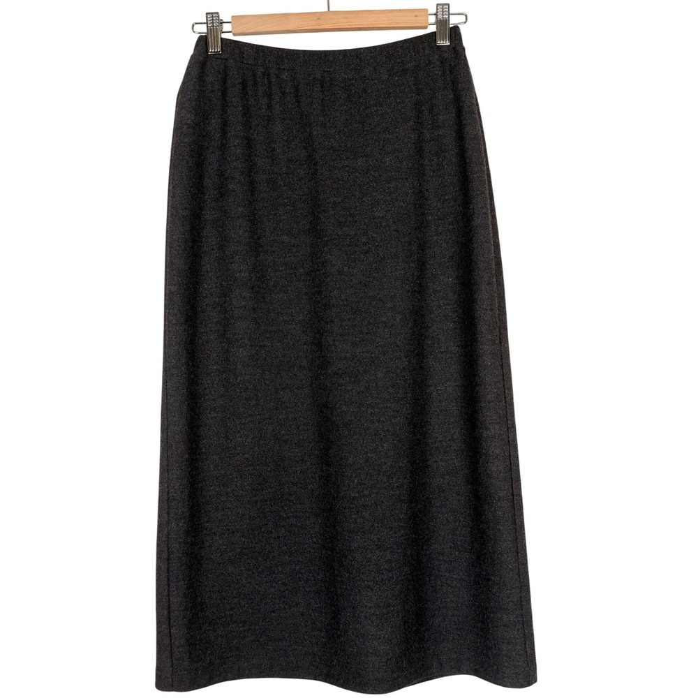 Eileen Fisher Charcoal Gray 100% Wool‎ Maxi Skirt Back Vent Made in USA XS S329